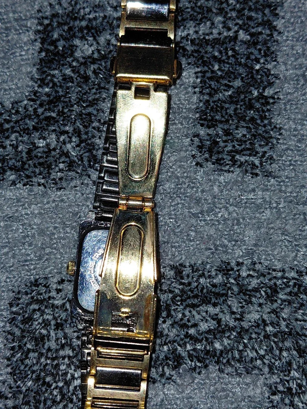 Vintage Acuet Japan Quartz Tank Watch Black Gold Two Tone Art Deco Y2K CC